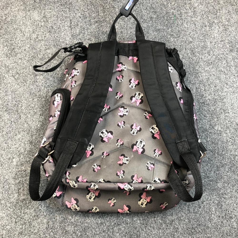 Disney Minnie Mouse Diaper Bag Backpack Grey Pink Bow Print Multi Pocket - Picture 7 of 7